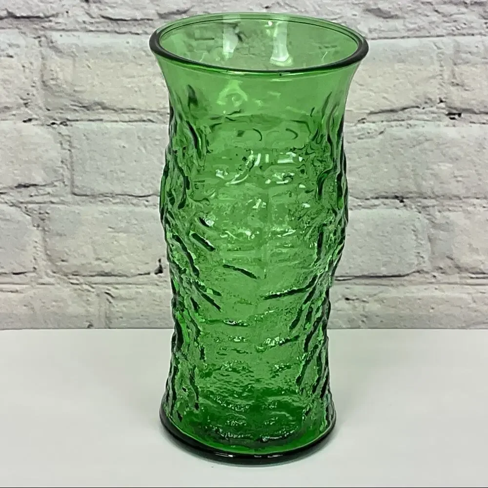 Vintage E.O. Brody Co. Emerald Green Vase Large Floral Textured Crinkle Decor